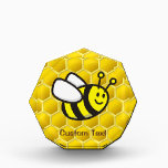 Honeybee Cartoon Acrylic Award<br><div class="desc">Smiling flying bee cartoon over seamless bee-hive background.</div>