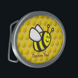 Honeybee Cartoon Belt Buckle<br><div class="desc">Smiling flying bee cartoon over seamless bee-hive background.</div>