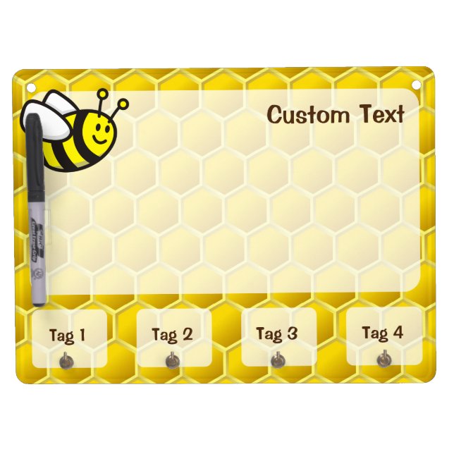Honeybee Cartoon Dry Erase Board With Keychain Holder (Front)