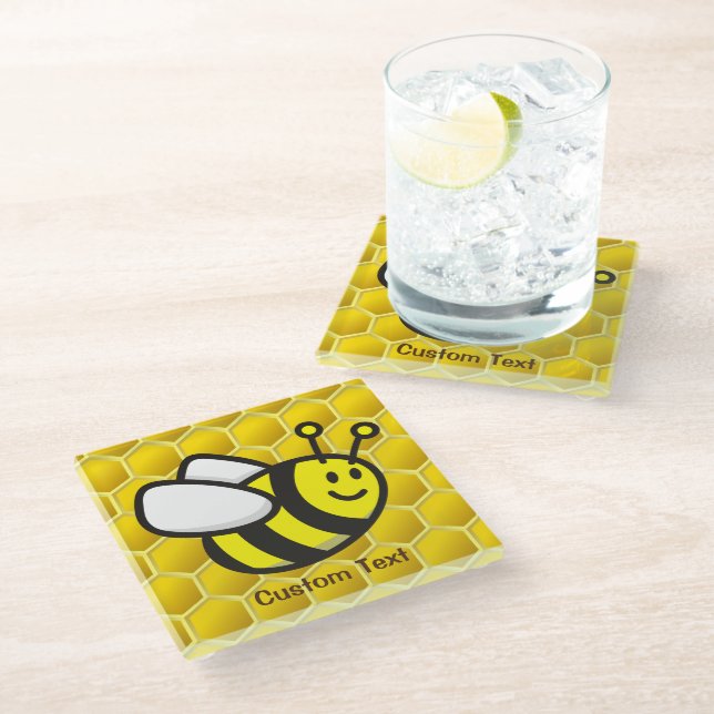 Honeybee Cartoon Glass Coaster (Angled)