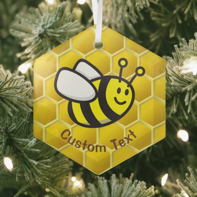 Honeybee Cartoon Glass Ornament (Insitu)