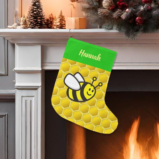 Honeybee Cartoon Large Christmas Stocking (Creator Uploaded)
