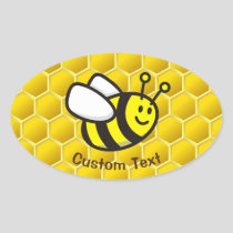 Honeybee Cartoon Oval Sticker