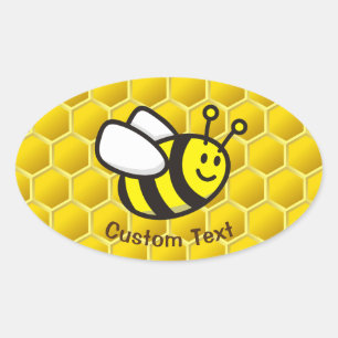 Honeybee Cartoon Oval Sticker