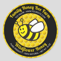 Honeybee Cartoon Round Label