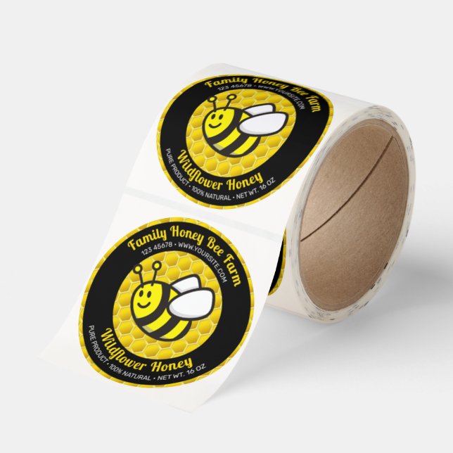 Honeybee Cartoon Round Label (Roll)