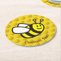 Honeybee Cartoon Round Paper Coaster