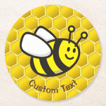 Honeybee Cartoon Round Paper Coaster