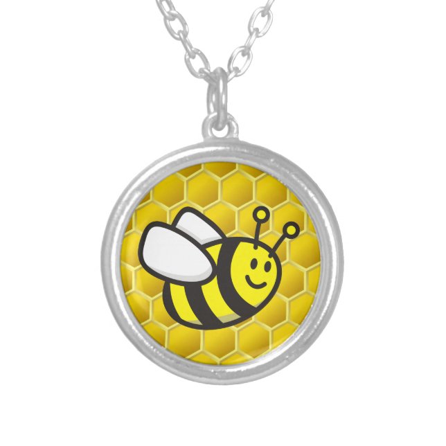 Honeybee Cartoon Silver Plated Necklace (Front)
