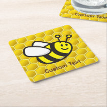 Honeybee Cartoon Square Paper Coaster