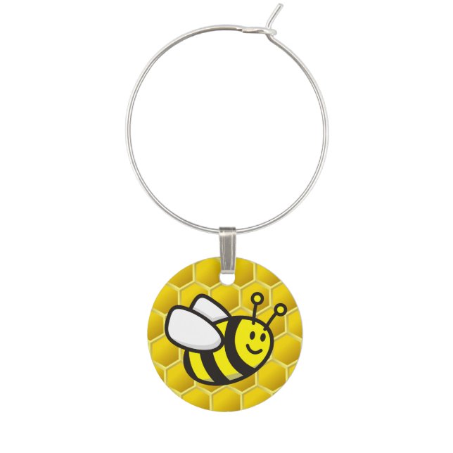 Honeybee Cartoon Wine Charm (Front)