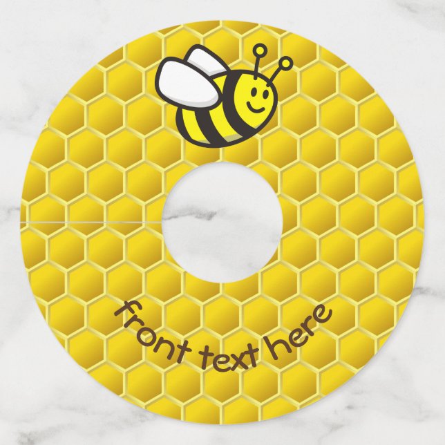 Honeybee Cartoon Wine Glass Tag (Front)