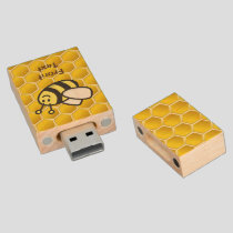 Honeybee Cartoon Wood Flash Drive