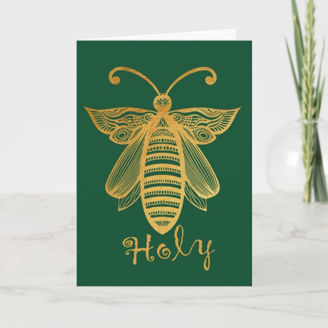 Honeybee Christmas "BEE HOLY" Conservation Holiday Card (Front)