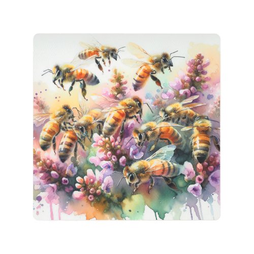 Honeybee Dance REF215 _ Watercolor Metal Print