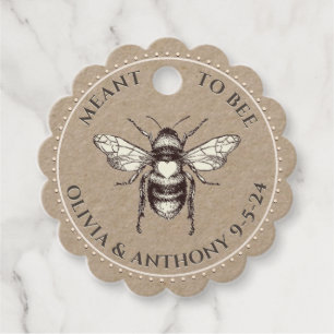 Honeybee Dotted Border Kraft Meant to Bee Wedding Favor Tags