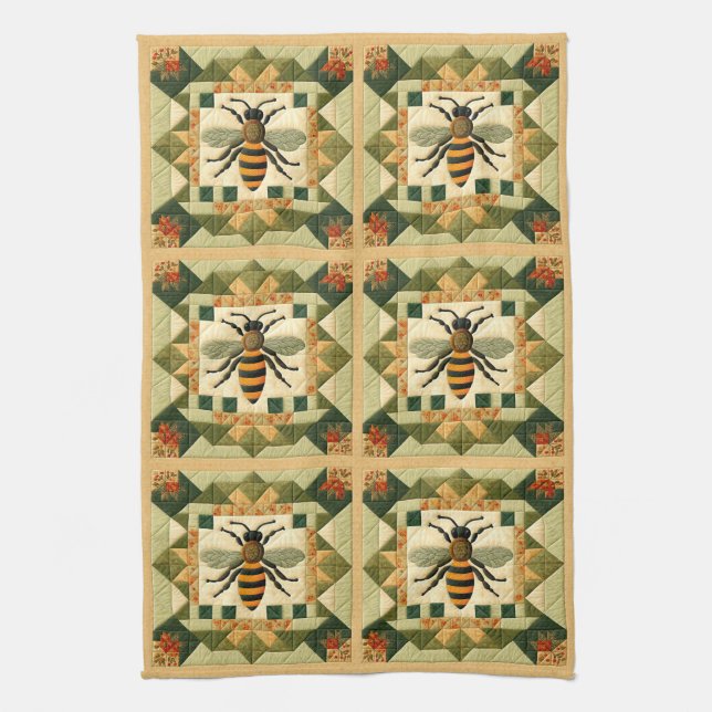 Honeybee Faux Quilt Kitchen Towel (Vertical)
