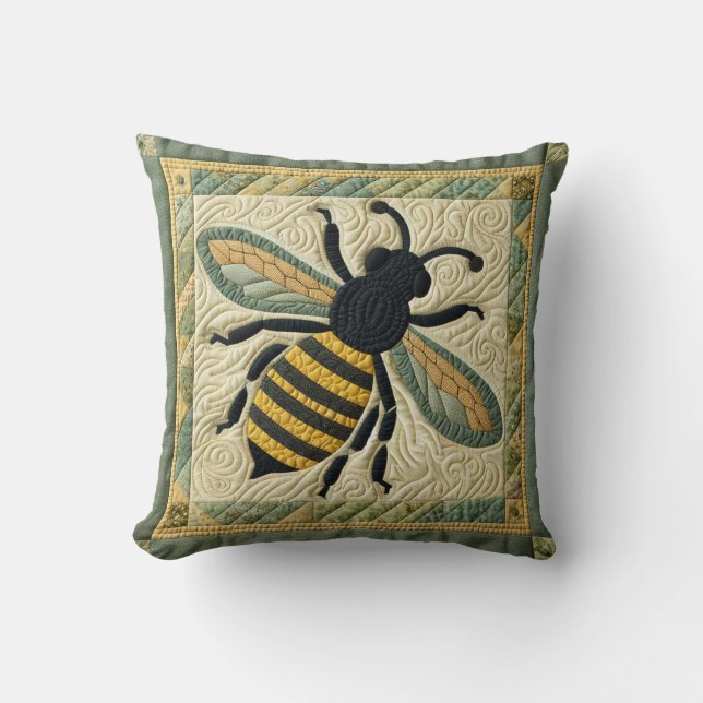 Honeybee Faux Quilt Two  Throw Pillow (Front)