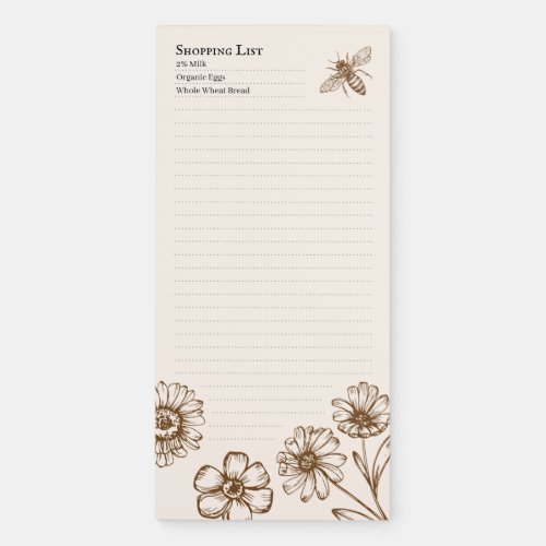 Honeybee Floral Off_White Yellow Magnetic Notepad