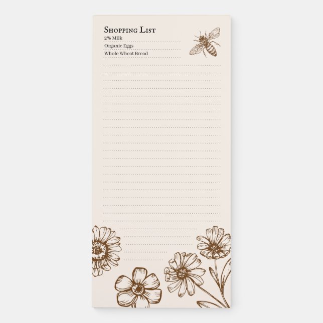 Honeybee Floral Off-White Yellow Magnetic Notepad (Front)