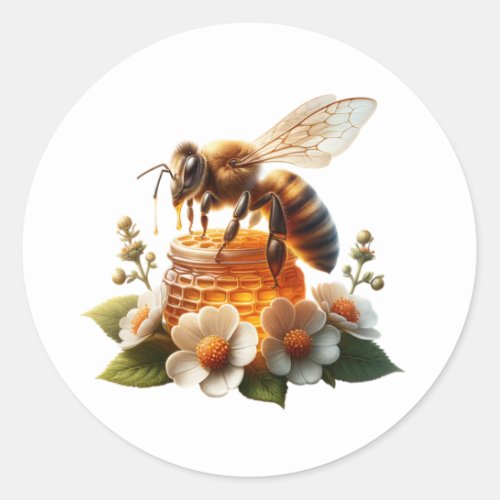 Honeybee Flowers and Honey Classic Round Sticker
