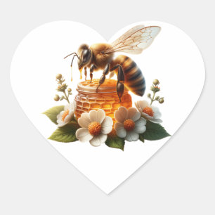 Honeybee, Flowers and Honey Heart Sticker