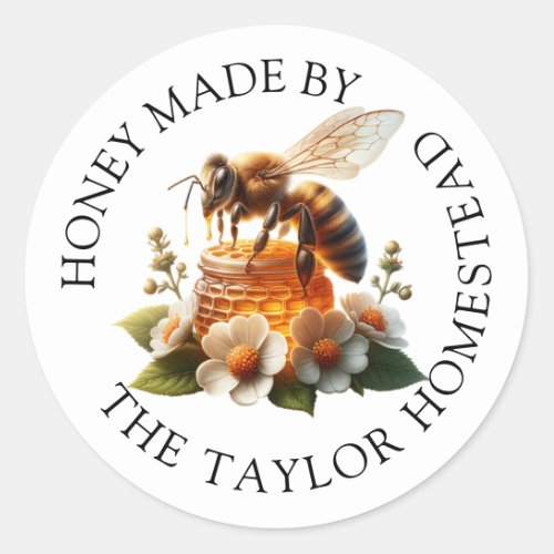Honeybee Flowers and Honey Personalized Classic Round Sticker