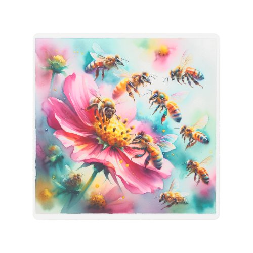 Honeybee Garden REF196 _ Watercolor Metal Print