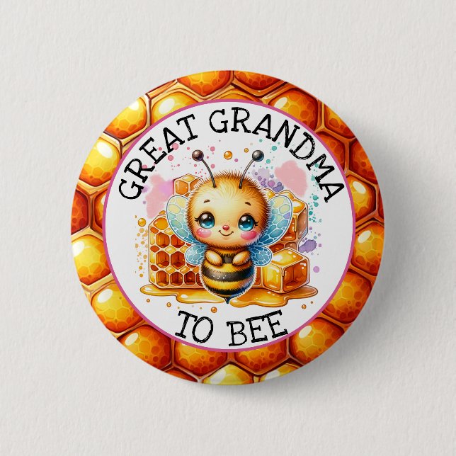 Honeybee Girl's Baby Shower Great Grandma to be Button (Front)
