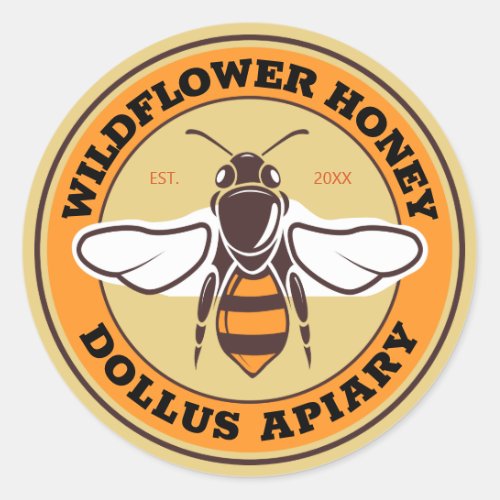 Honeybee Graphic Gold Wildflower Honey Jar Classic Round Sticker