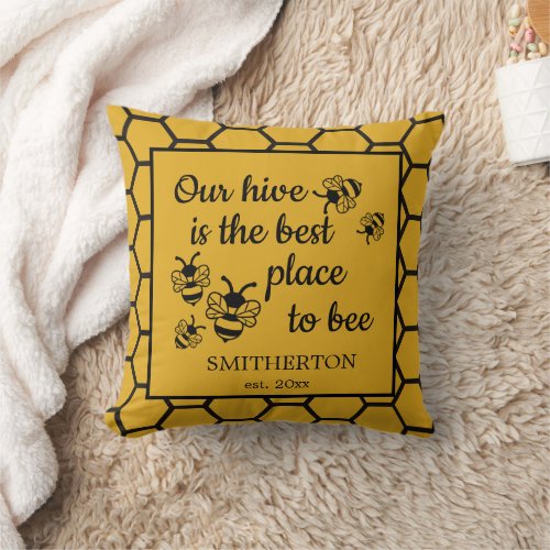 Honeybee Hive Best Place to Bee Family Throw Pillow