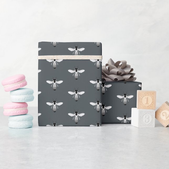 Honeybee Honey Bee Pattern Apiary Off-black Wrapping Paper (Baby Shower)