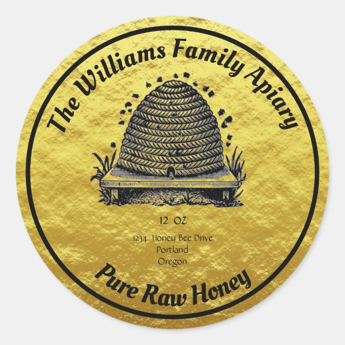 Honeybee Honey Faux Gold Jar Apiary Label | Honey | Zazzle.com