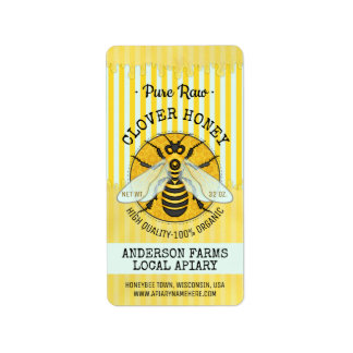 Honeybee Honey Jar Apiary Bee Labels | Striped