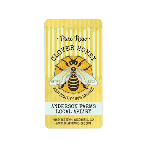 Honeybee Honey Jar Apiary Bee Labels  Striped
