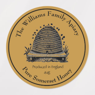 Honeybee Honey Jar Apiary Label English Honey