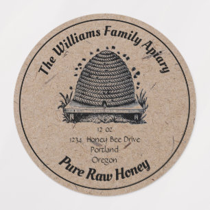 Honeybee Honey Jar Apiary Label Pure Raw Honey