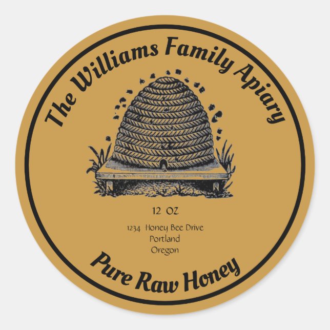 Honeybee Honey Jar Apiary Label | Pure Raw Honey (Front)