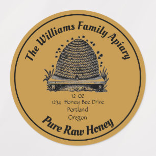 Honeybee Honey Jar Apiary Label Pure Raw Honey