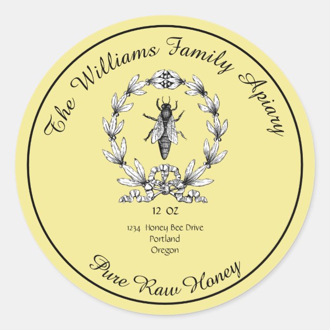 Honeybee Honey Jar Apiary Label | Pure Raw Honey (Front)