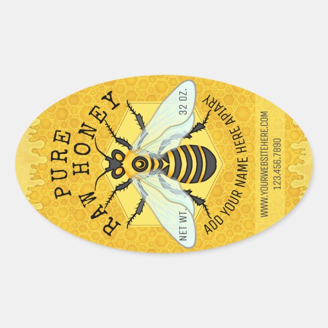 Honeybee Honey Jar Apiary Labels | Honeycomb Bee (Front)