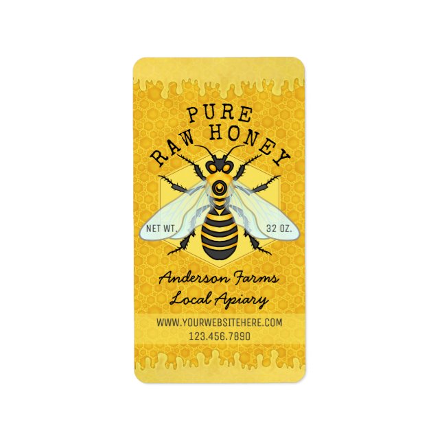 Honeybee Honey Jar Apiary Labels | Honeycomb Bee (Front)