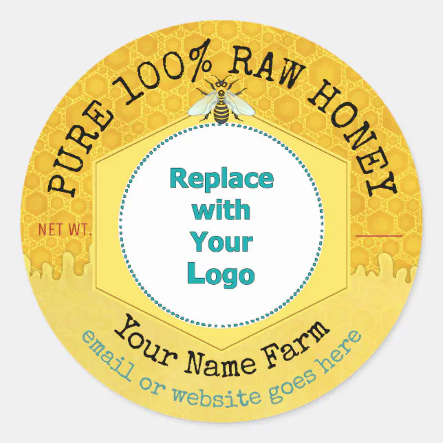 Honeybee Honey Jar Apiary Logo | Honeycomb Bee Classic Round Sticker ...