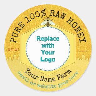 Honeybee Honey Jar Apiary Logo Honeycomb Bee Classic Round Sticker