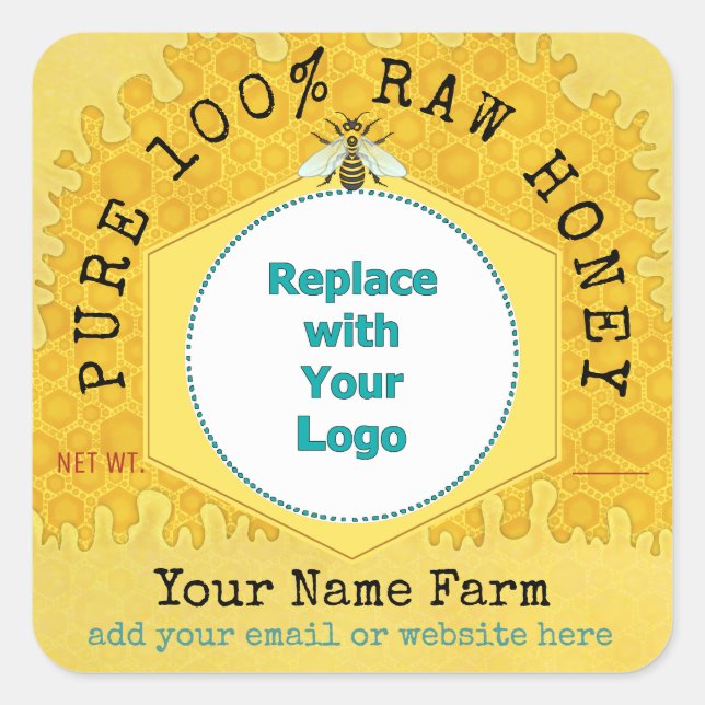 Honeybee Honey Jar Apiary Logo | Honeycomb Bee Square Sticker (Front)