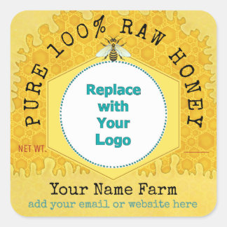 Honeybee Honey Jar Apiary Logo | Honeycomb Bee Square Sticker