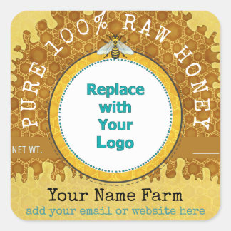 Honeybee Honey Jar Apiary Logo | Honeycomb Bee V2 Square Sticker