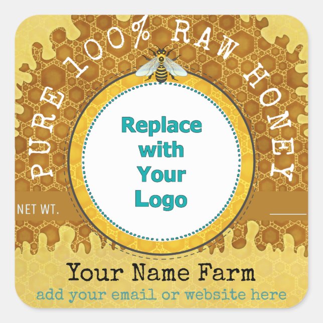 Honeybee Honey Jar Apiary Logo | Honeycomb Bee V2 Square Sticker (Front)