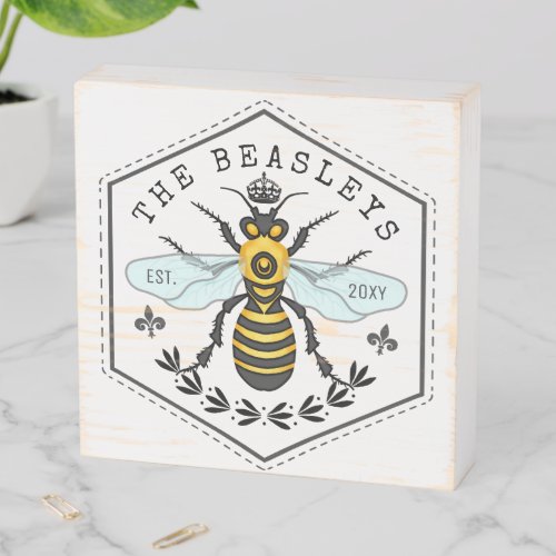 Honeybee Honeycomb Bee Bumblebee Crown  Custom Wooden Box Sign