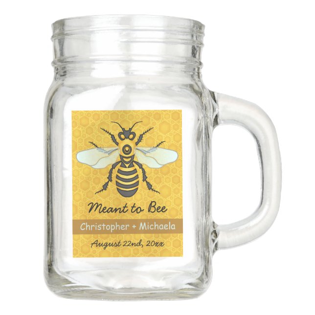 Honeybee Honeycomb Bee Wedding Rustic Personalized Mason Jar (Front)